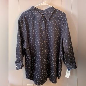 NWT Womens Chaps Button Down 3/4 sleeve Navy Anchor , size 3x